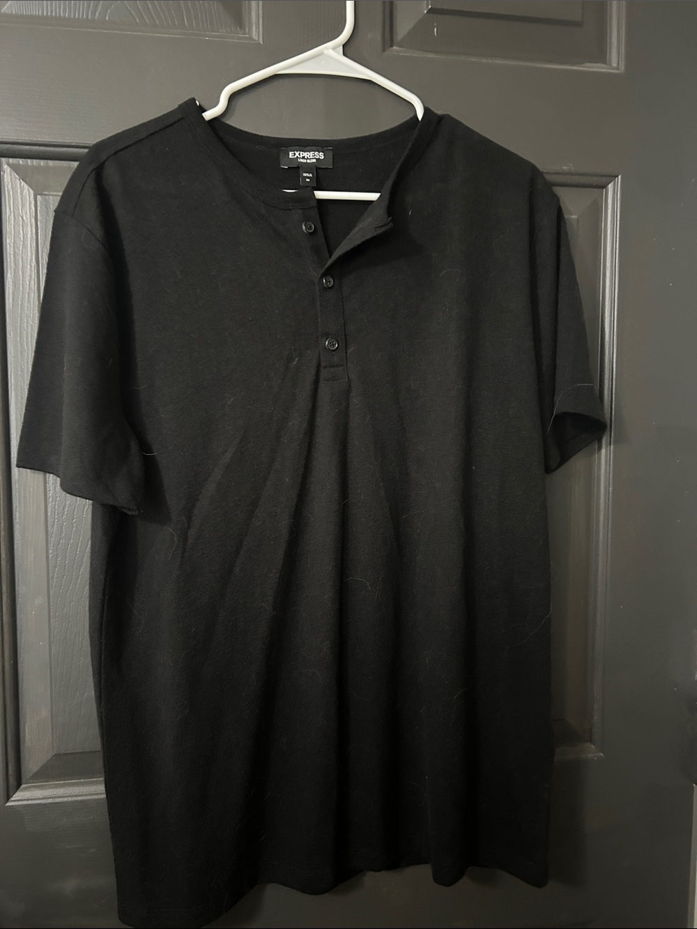 Express Men’s Black Short-Sleeve Henley Polo